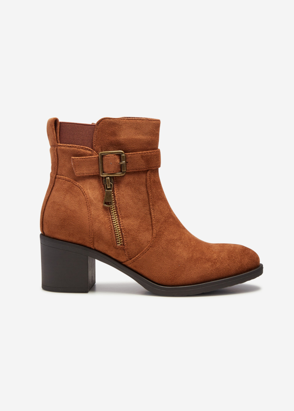Tan buckle zip detail heeled ankle boots 3