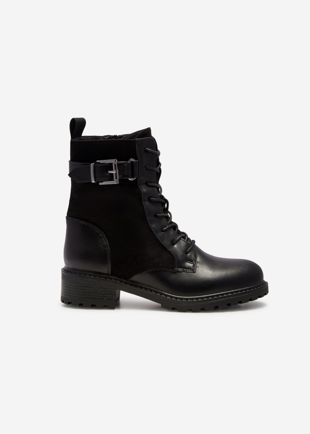 Black two toned buckle detailed ankle boots 3