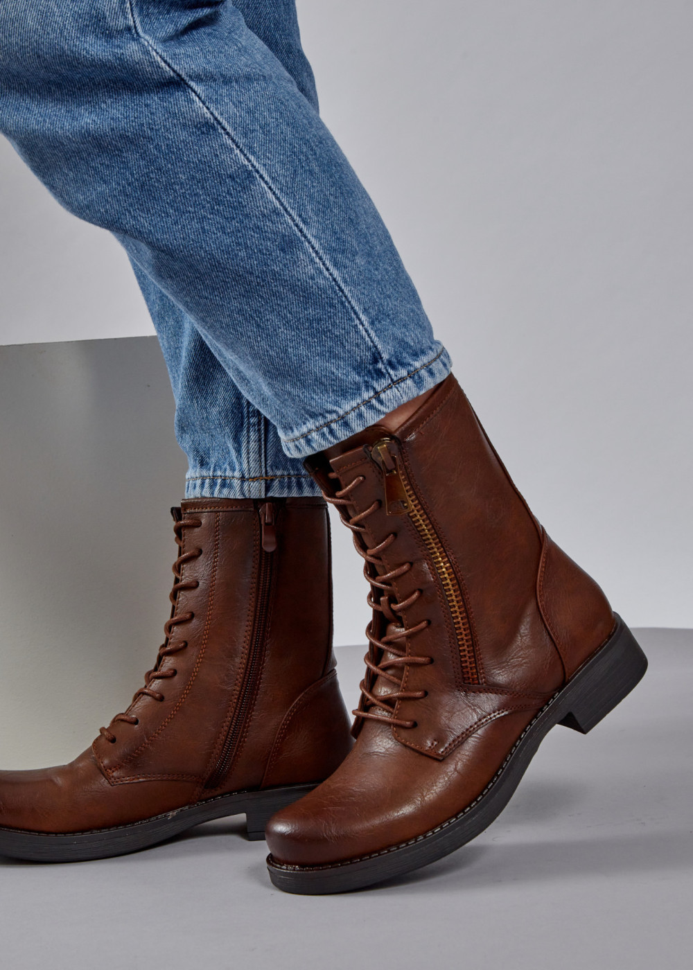 Brown zip detail rustic ankle boots 4