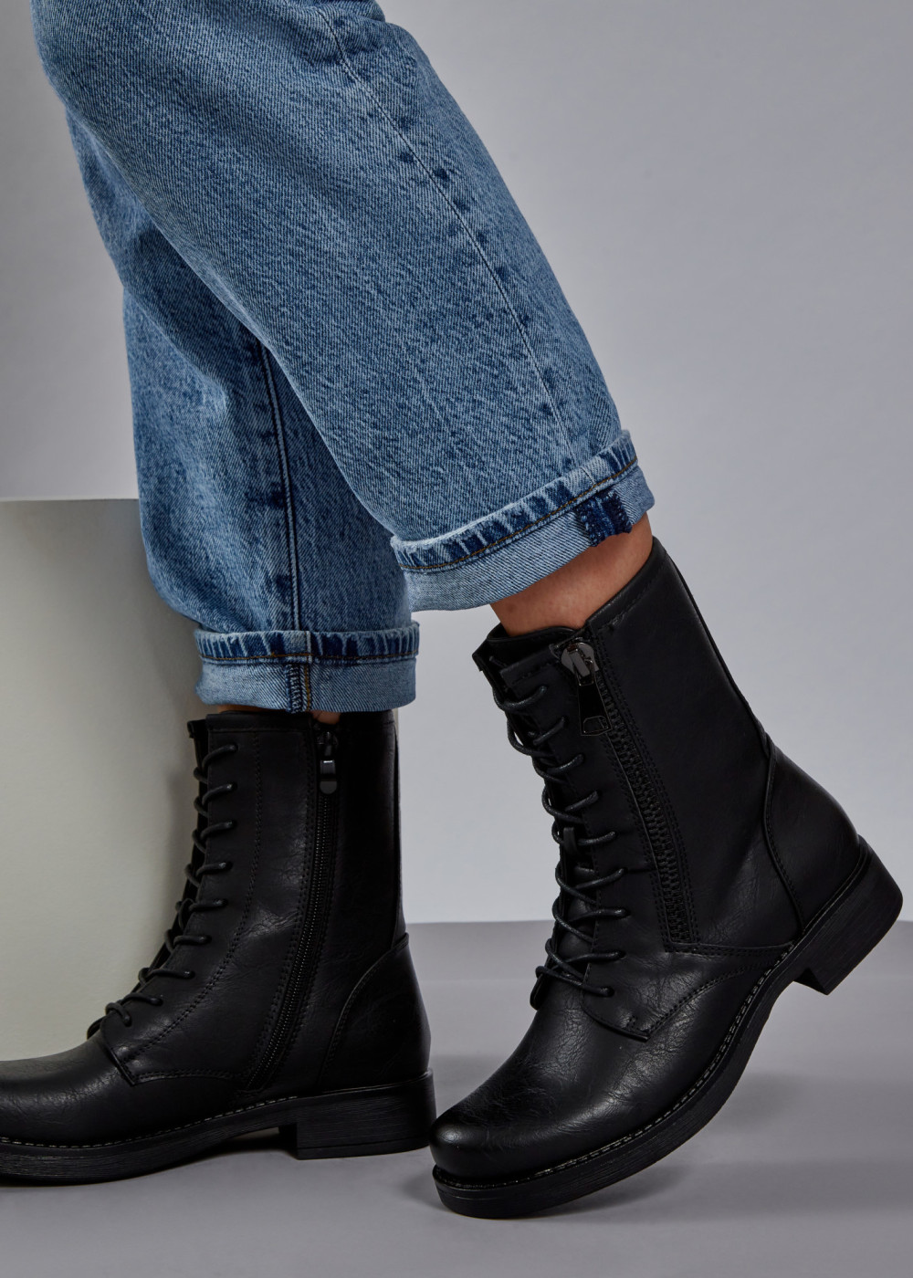 Black zip detail rustic ankle boots 4