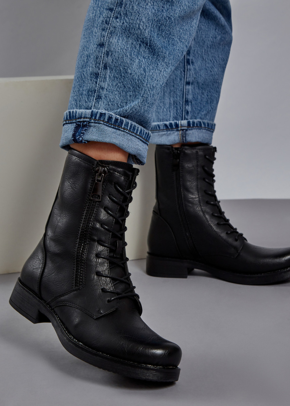 Black zip detail rustic ankle boots 1