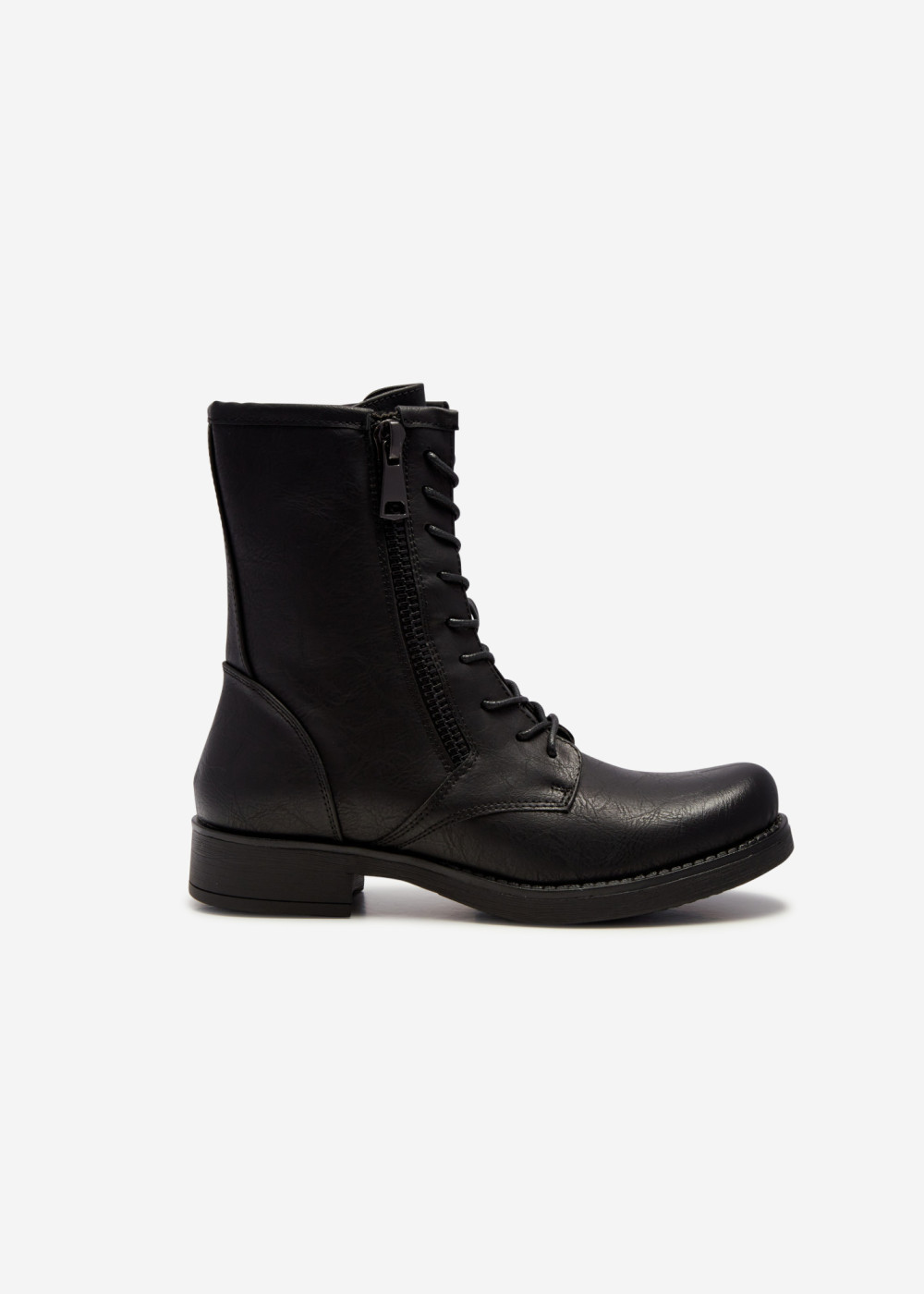 Black zip detail rustic ankle boots 3