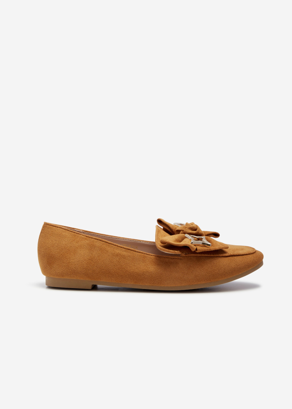 Tan safety pin bow detailed loafers 3