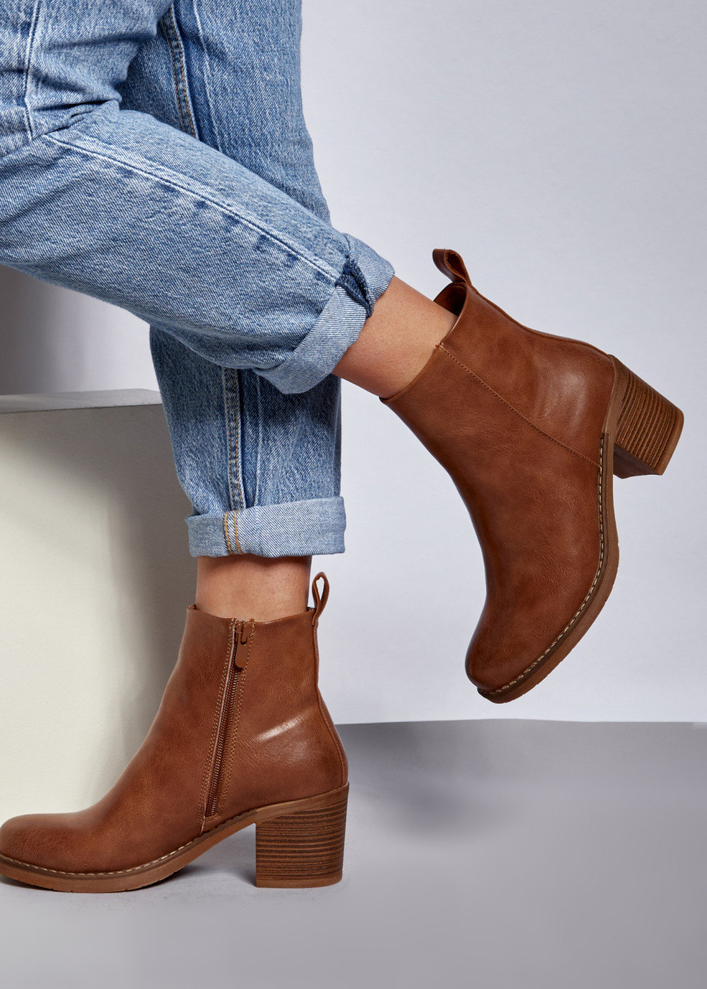 Brown tan heeled ankle boots 1