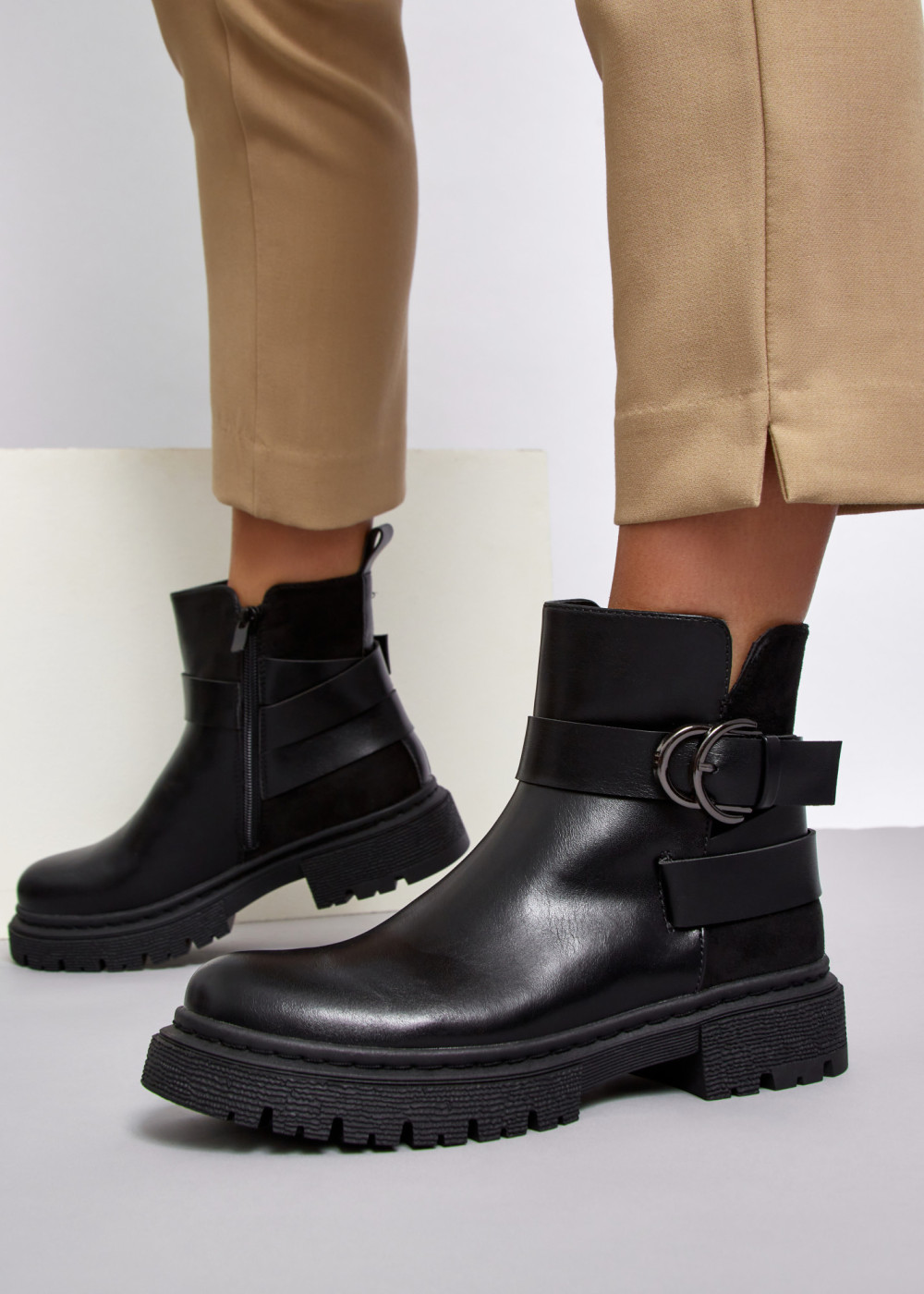 Black buckle detail ankle boots 1