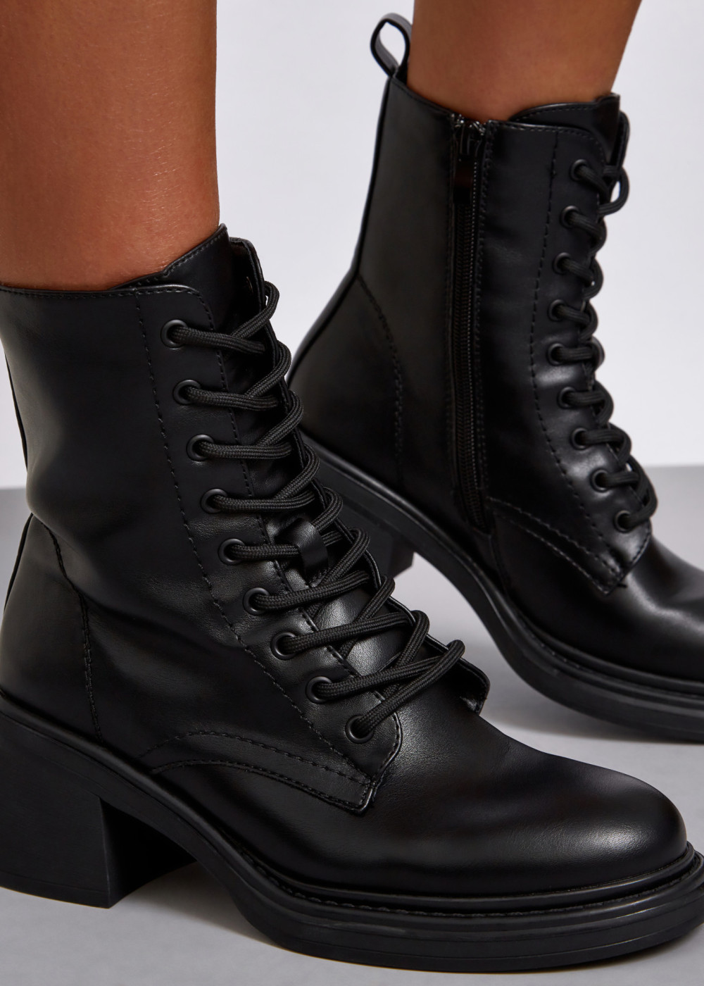Black lace up heeled ankle boots 2