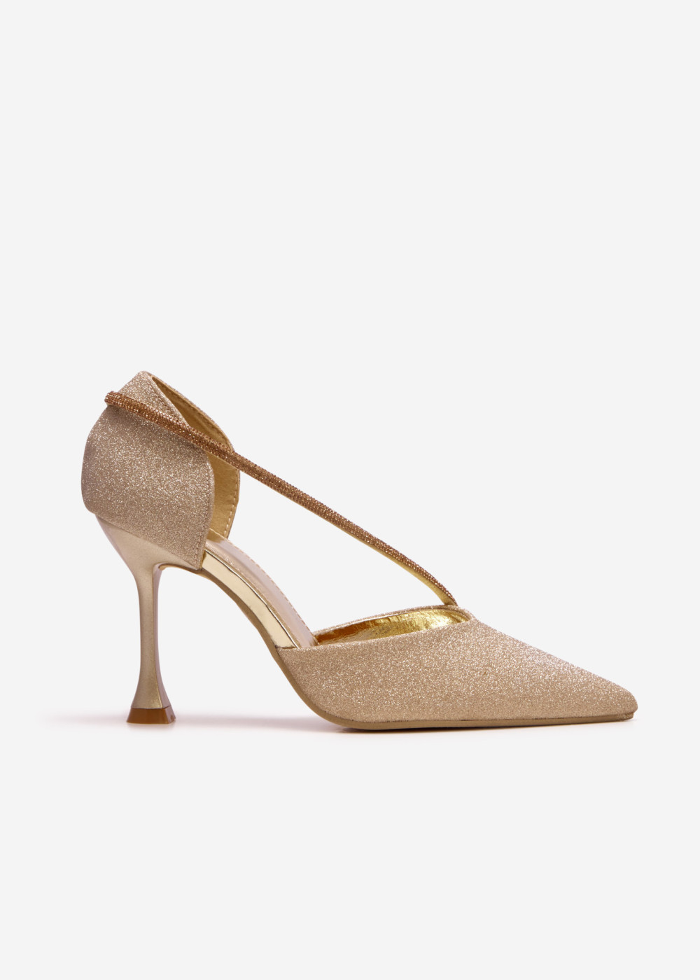 Gold glitter court shoes with a diamond strap 3
