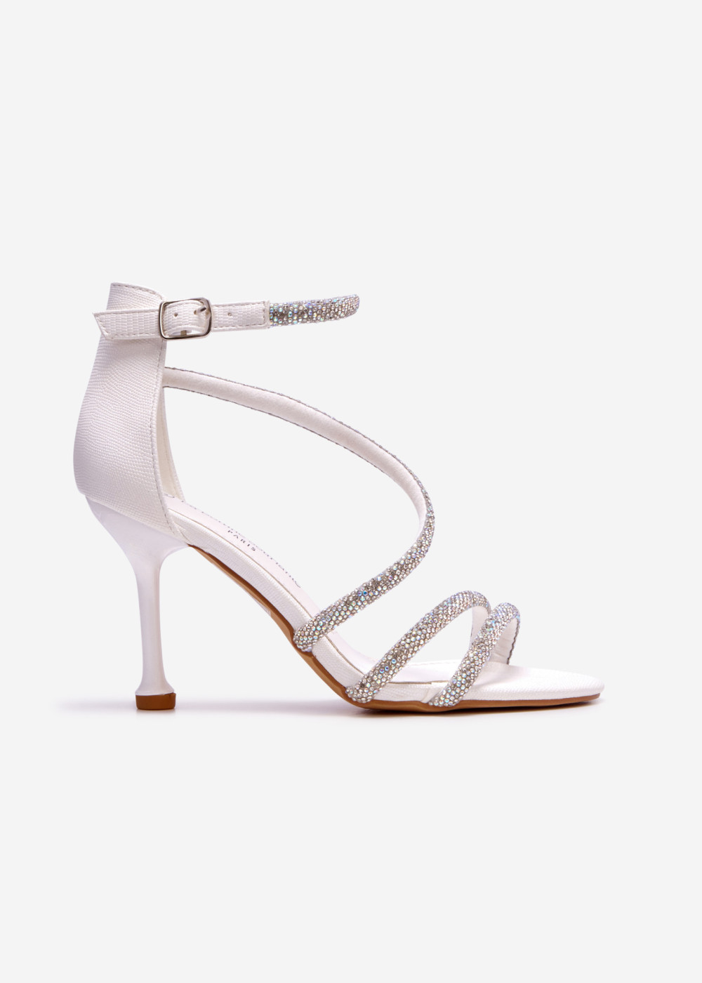 White diamante strappy heeled sandal 3