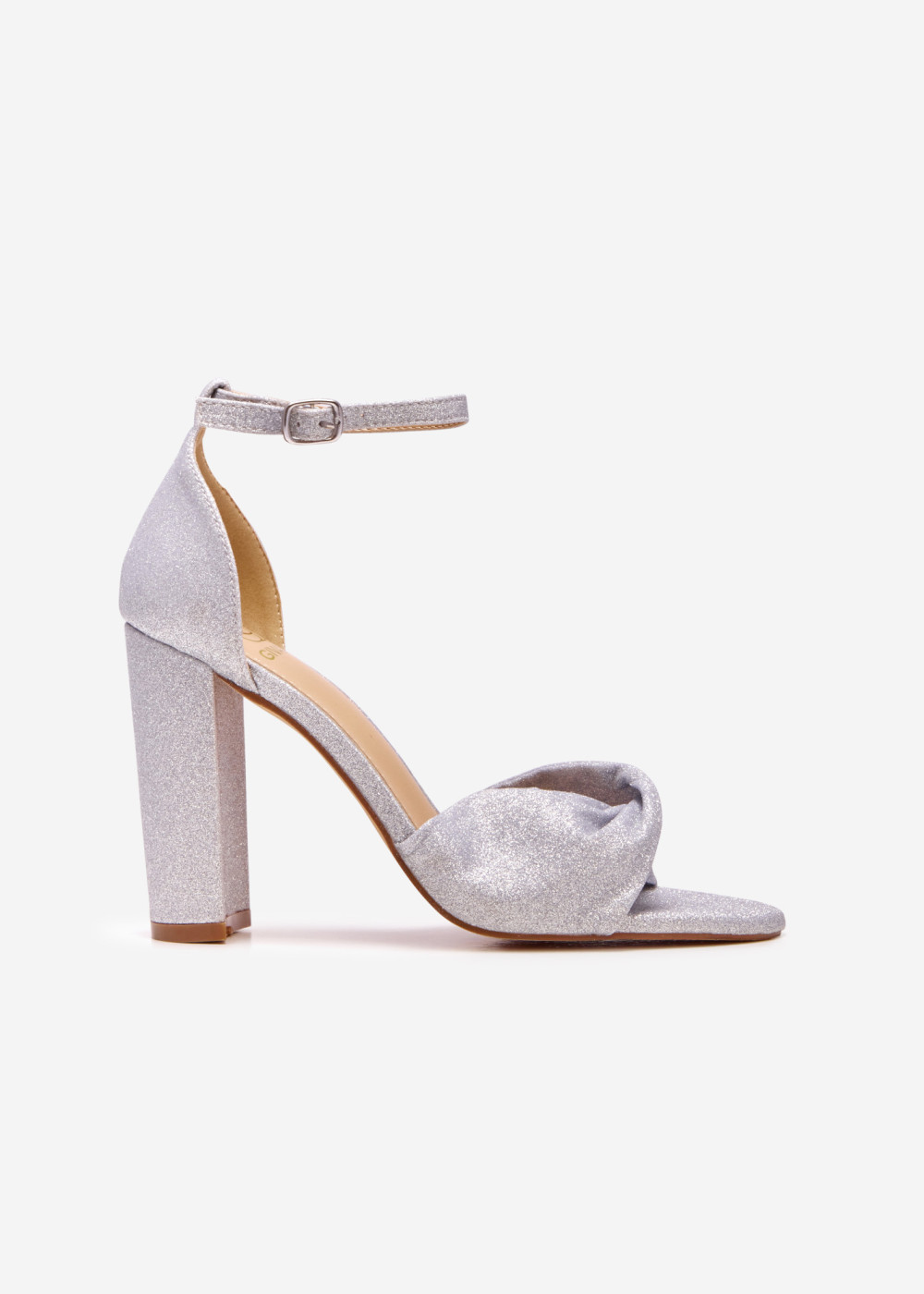 Silver glitter twist detail block heeled sandals 3