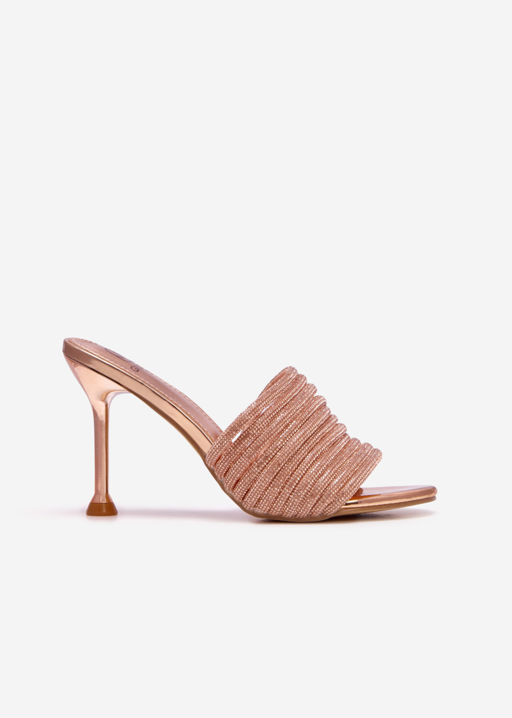 Rose gold diamante multi-strapped heeled mules 3