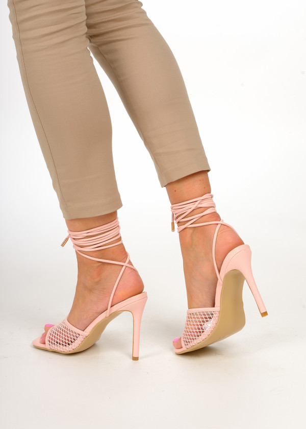 Pink mesh heeled sandals 2