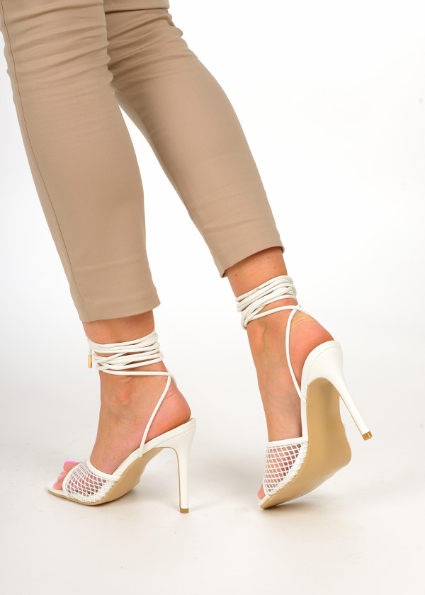White mesh heeled sandals 2