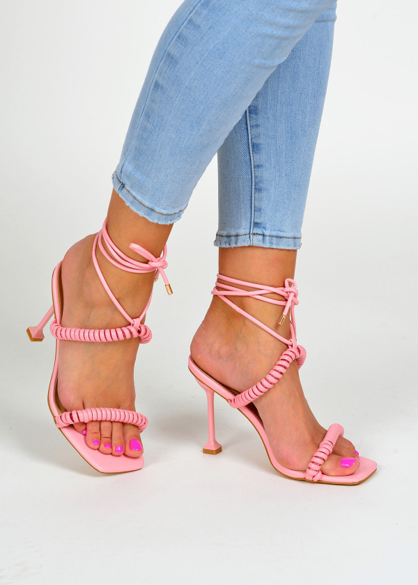 Pink corded heeled sandals 1