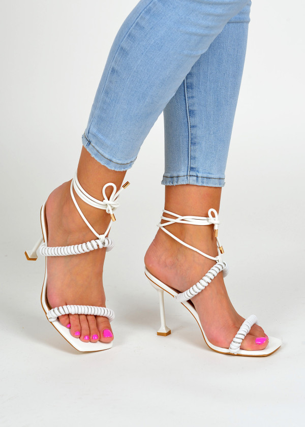 White corded heeled sandals 1