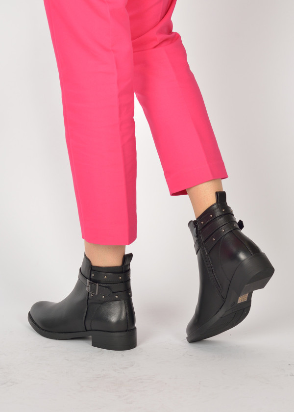 Black buckle flat ankle boots 2