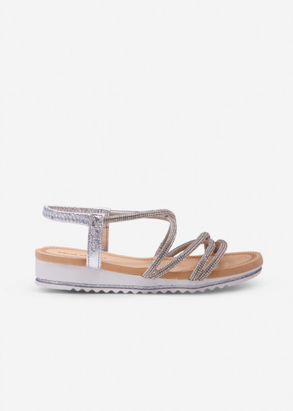 Silver strappy diamante sandals 3