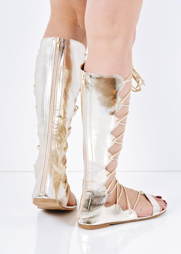 Gold Lace Up Knee High Gladiators 2