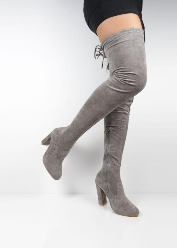 Grey suede block heel over the knee boots 3