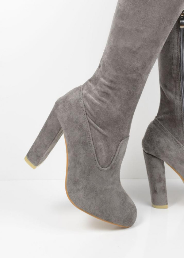 Grey suede block heel over the knee boots 6