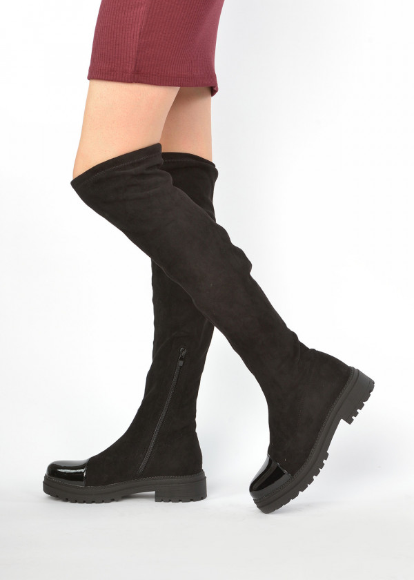 Black patent toe over the knee boots