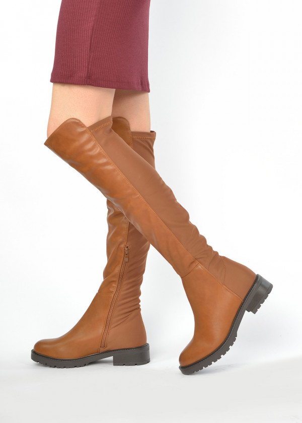 Brown tan wide fit over the knee boots