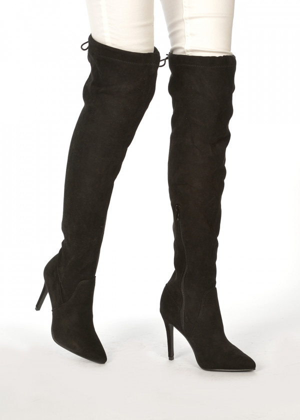Black pointed skinny heel over the knee boots 1