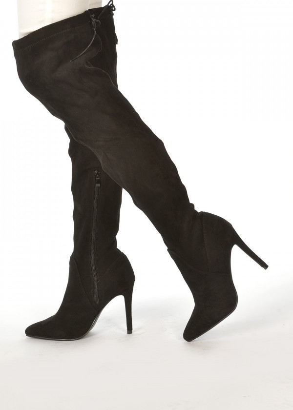 Black pointed skinny heel over the knee boots