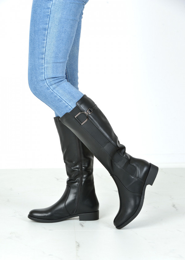 Black clasp detail knee high boots