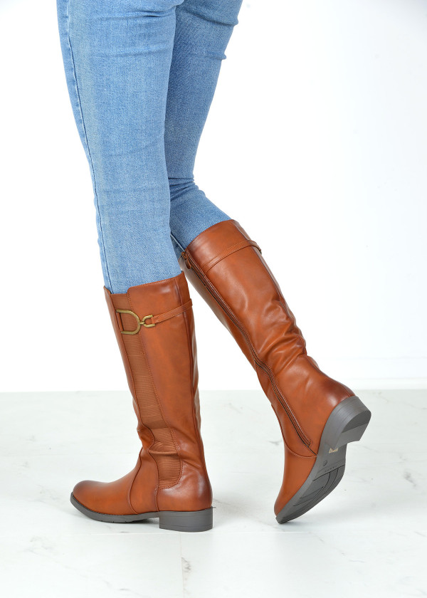 Brown tan clasp detail knee high boots 2