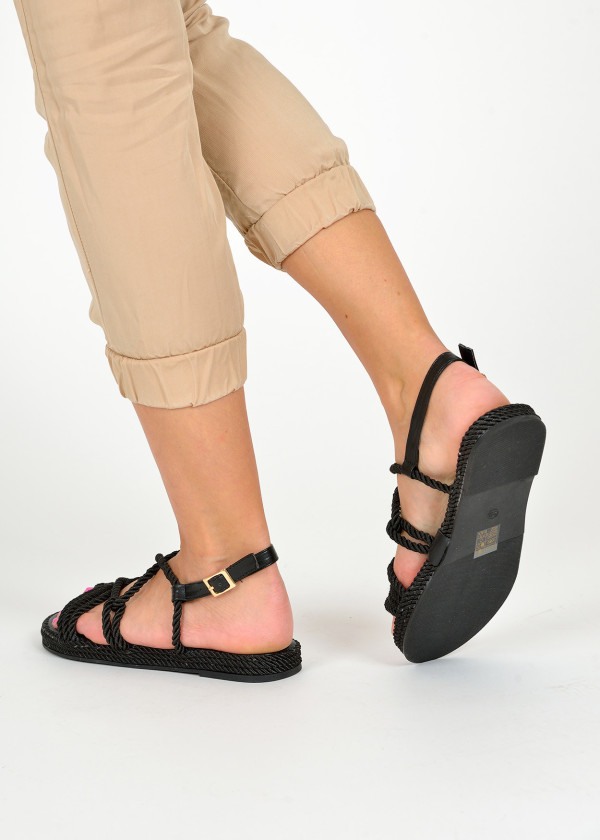 Black rope strappy sandals 2