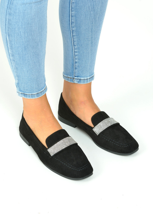 Black diamante embellished loafers 2
