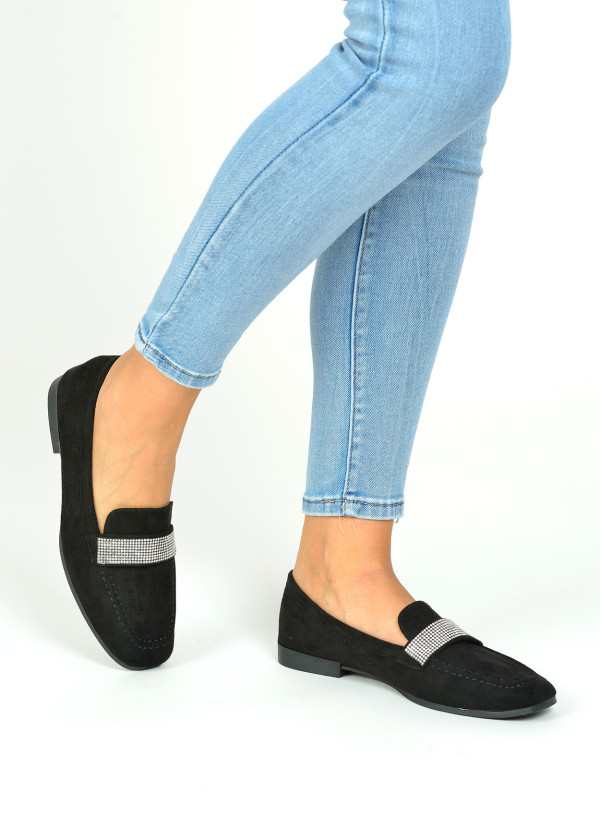 Black diamante embellished loafers 1