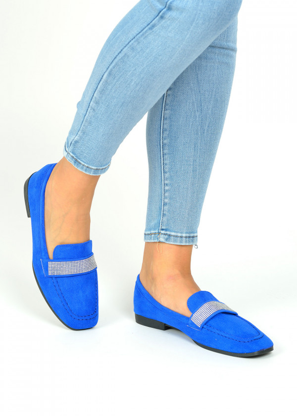 Blue diamante embellished loafers 1