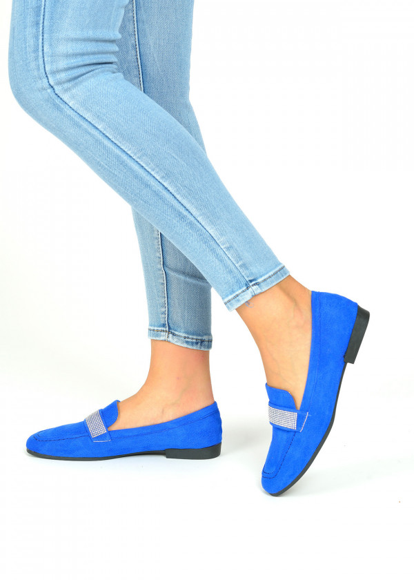 Blue diamante embellished loafers 4