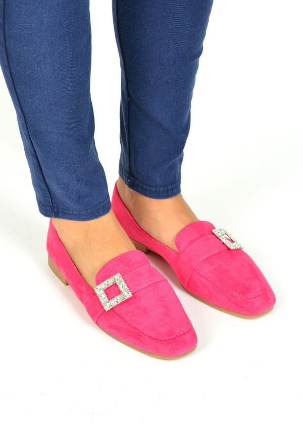 Fuchsia diamante buckle detail loafers 2
