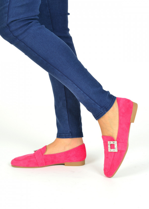 Fuchsia diamante buckle detail loafers 4