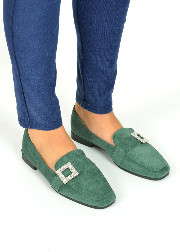 Green diamante buckle detail loafers 2