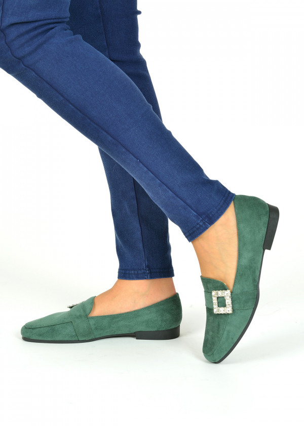 Green diamante buckle detail loafers 4