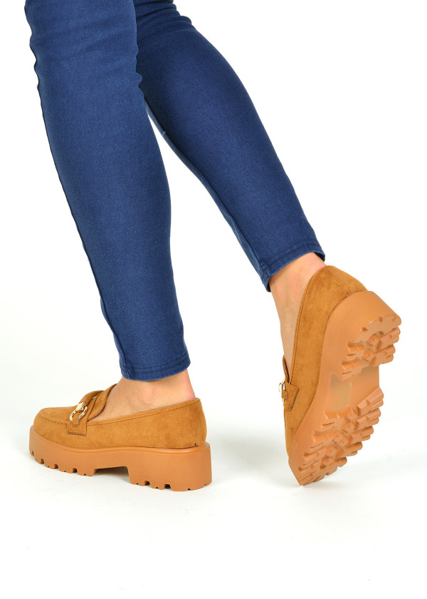 Tan chunky gold detail loafers 3