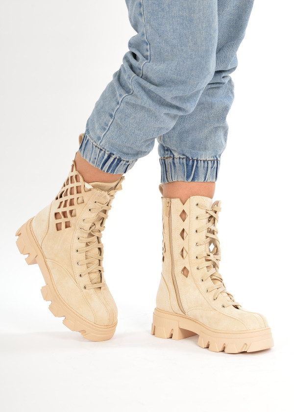 Beige chunky lace up boots 1