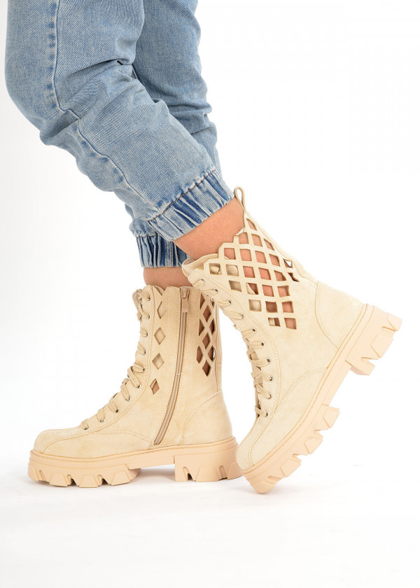 Beige chunky lace up boots 3