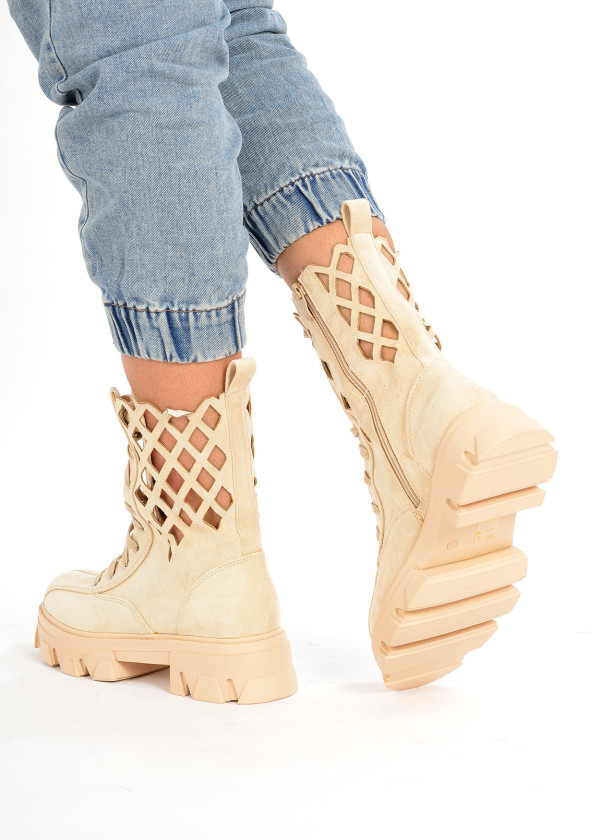 Beige chunky lace up boots 2