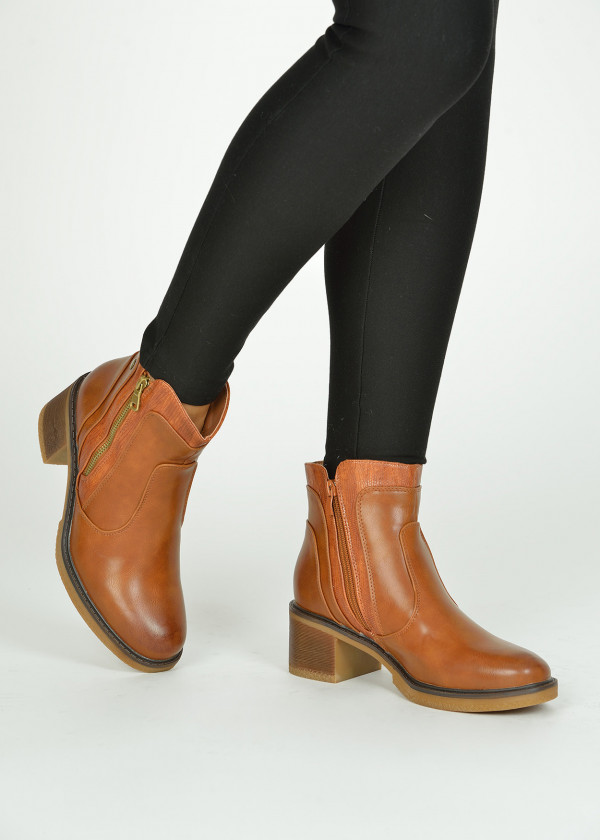 Tan block heeled ankle boots 1