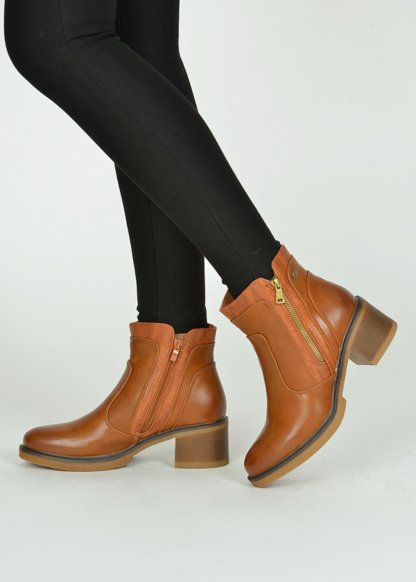 Tan block heeled ankle boots