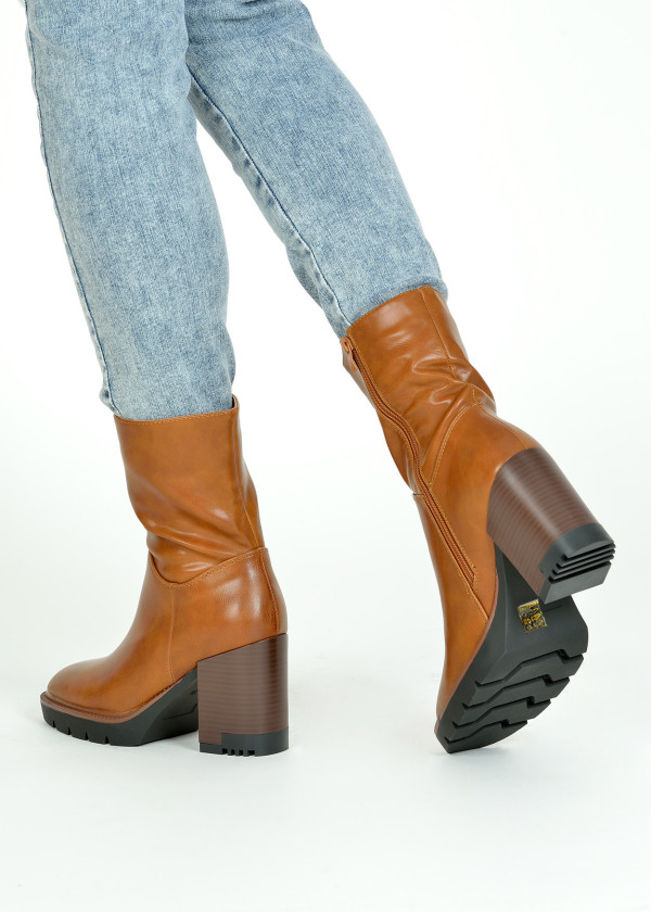 Brown tan heeled midi boots 2