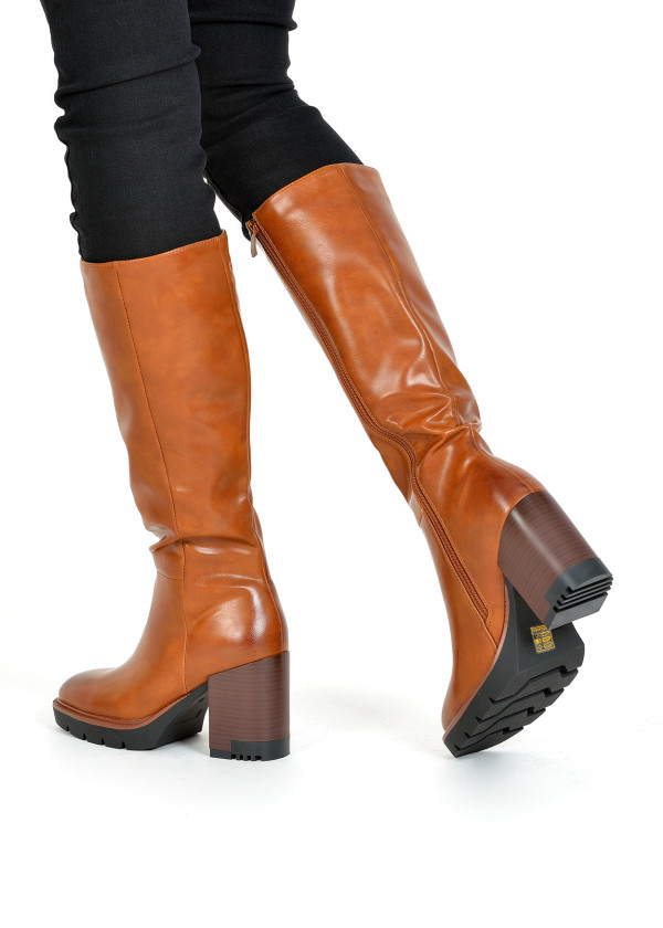 Tan knee high block heeled boots 2