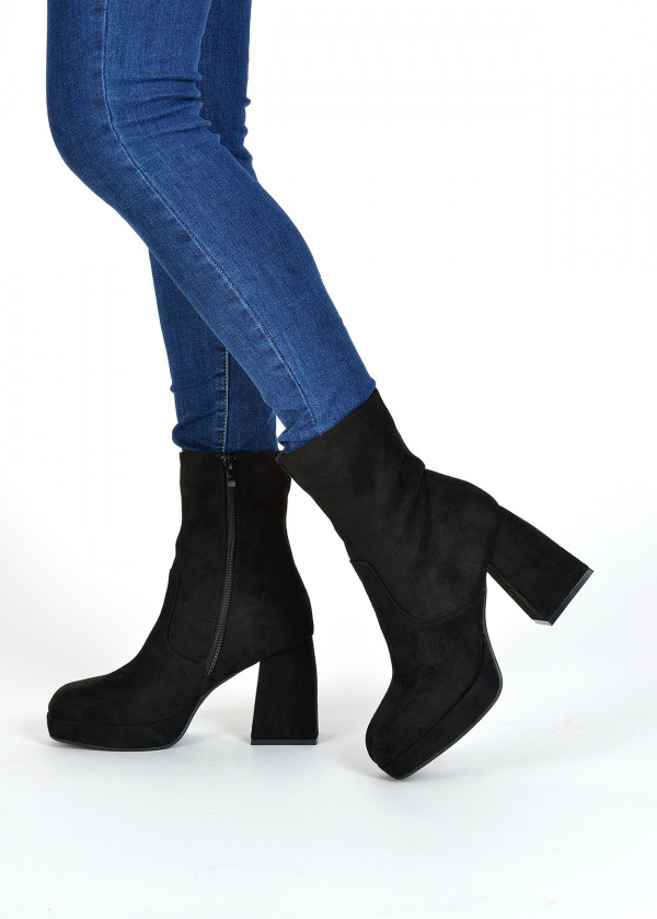 Black block heeled ankle boots