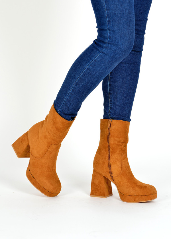 Tan block heeled ankle boots 1