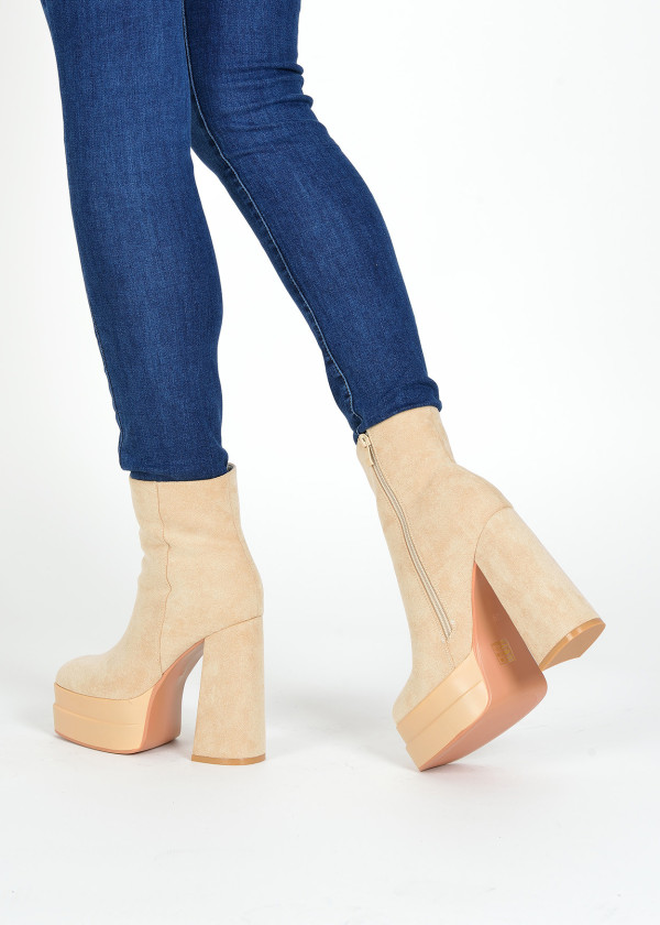 Beige chunky platform heeled boots 2