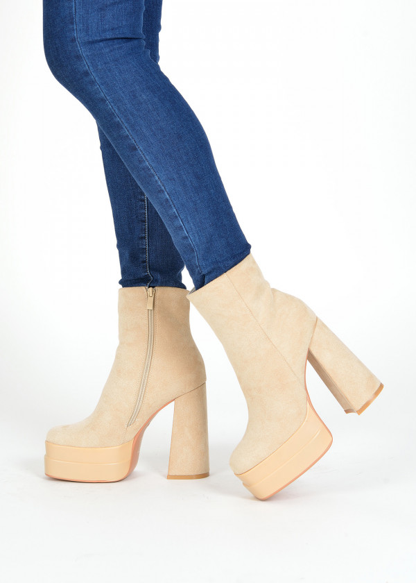 Beige chunky platform heeled boots